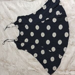 ModCloth Flowy Babydoll Tank Navy White Daisy Print Tie-Back Spaghetti Strap Med